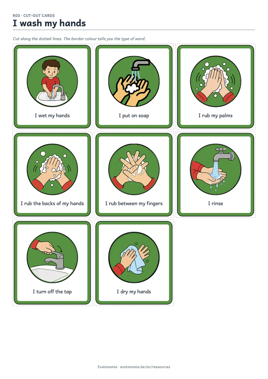 Preview of the cut-out cards for washing hands.