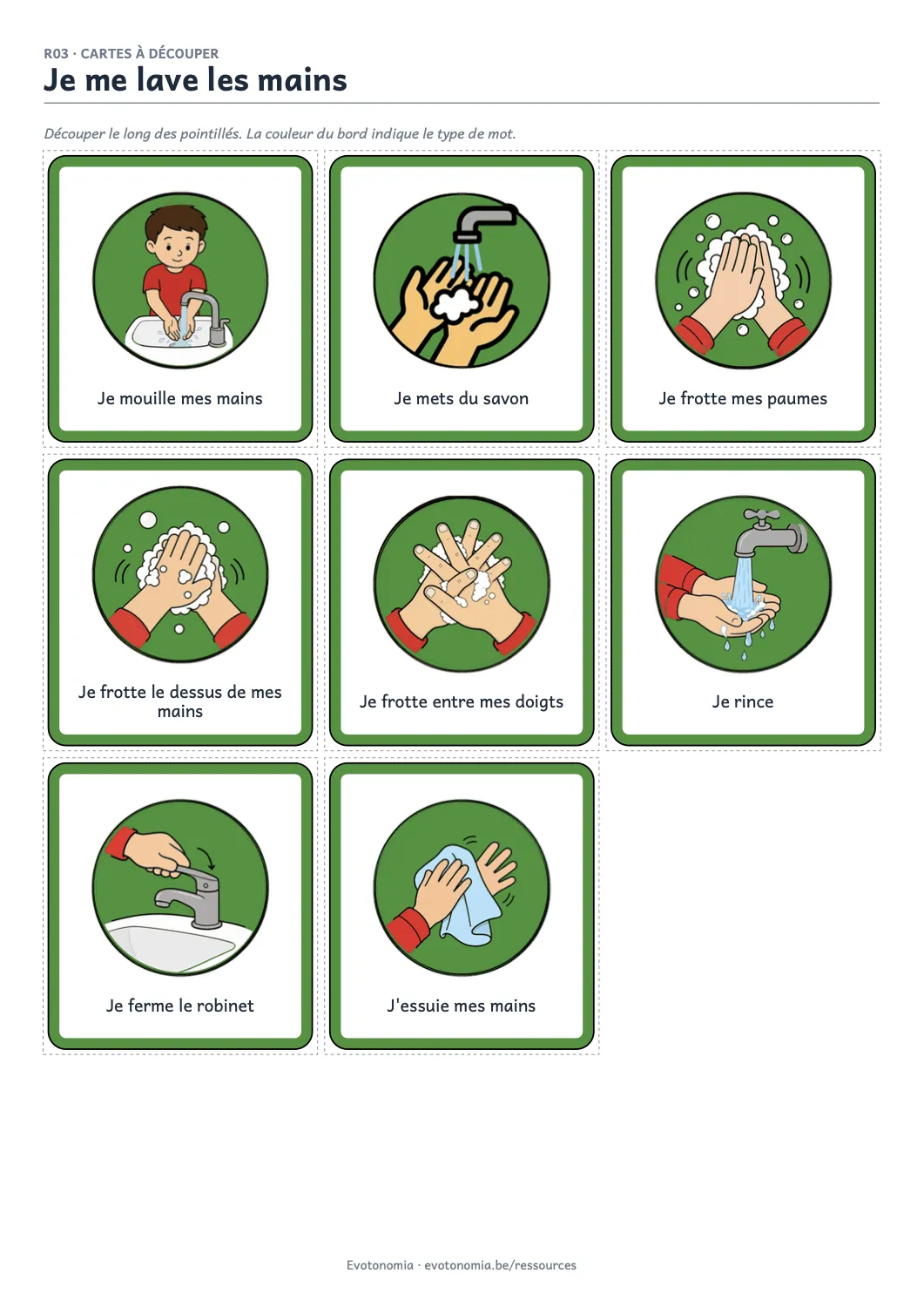 Preview of the cut-out cards for washing hands.