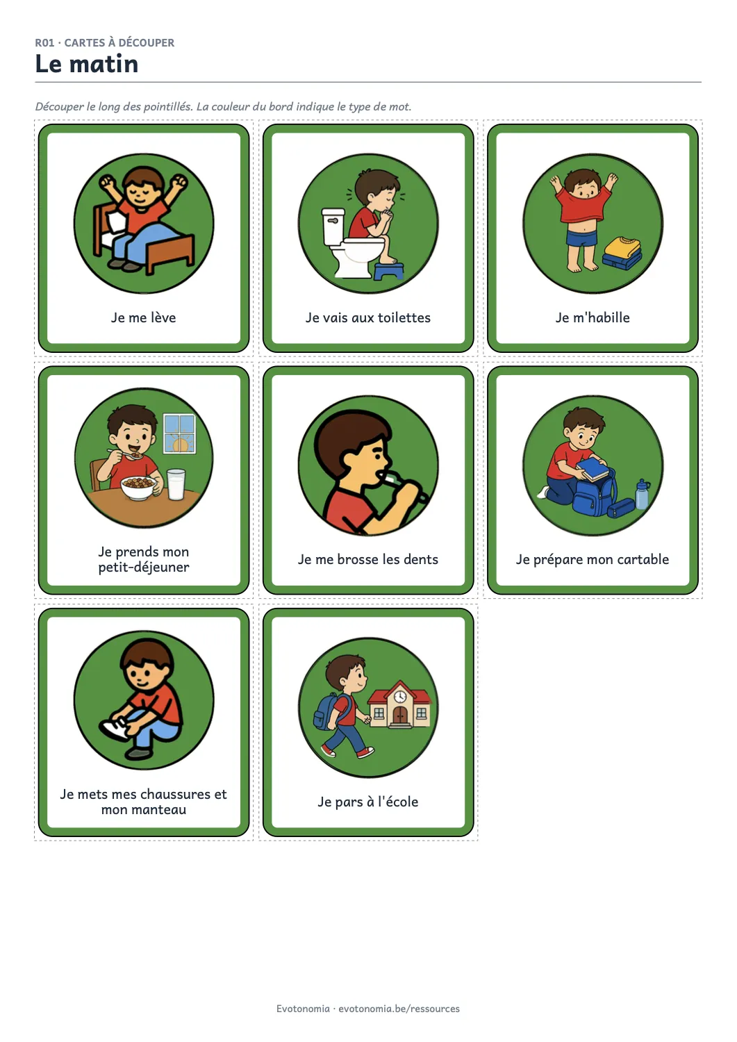 Preview of the cut-out cards for the morning routine.