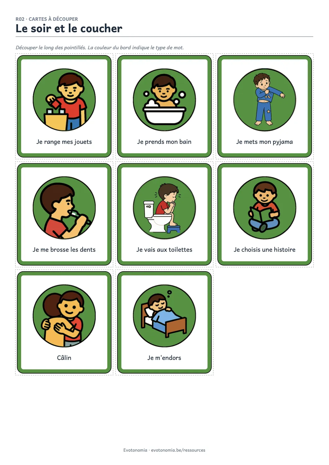 Preview of the cut-out cards for the evening routine.