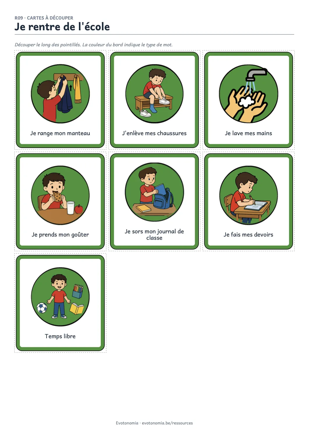 The coming home from school card sheet, in colour.