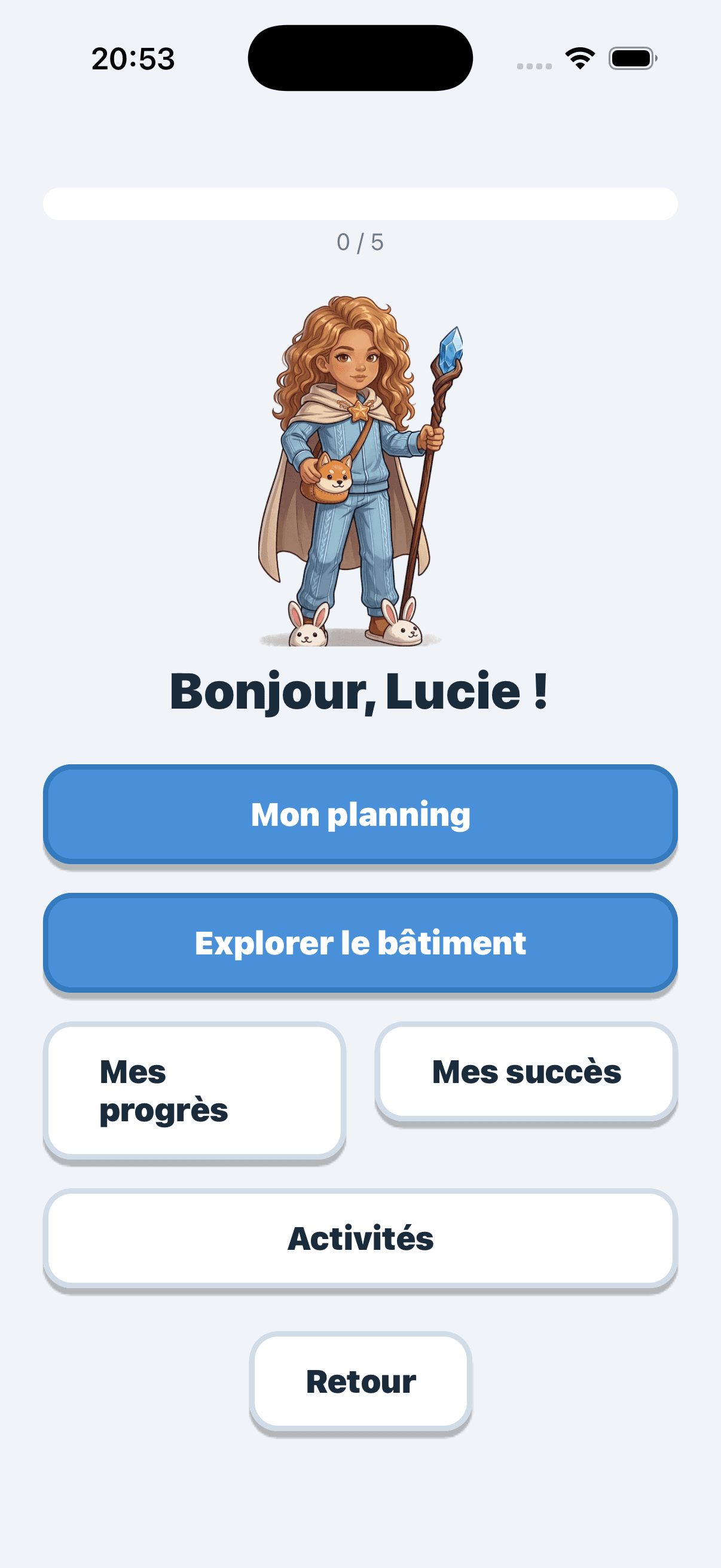 The child's home screen