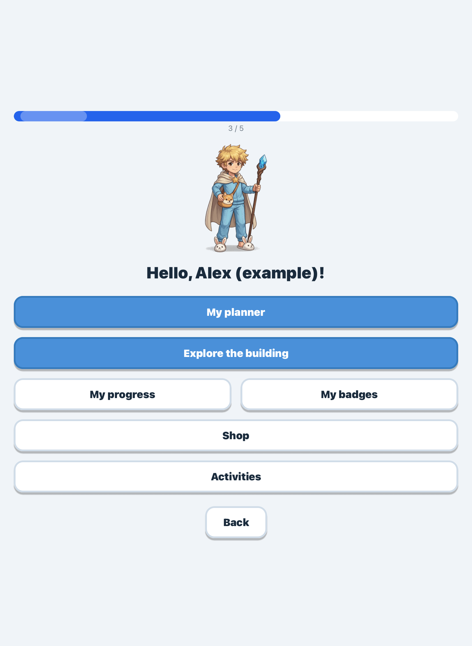 The child's home screen
