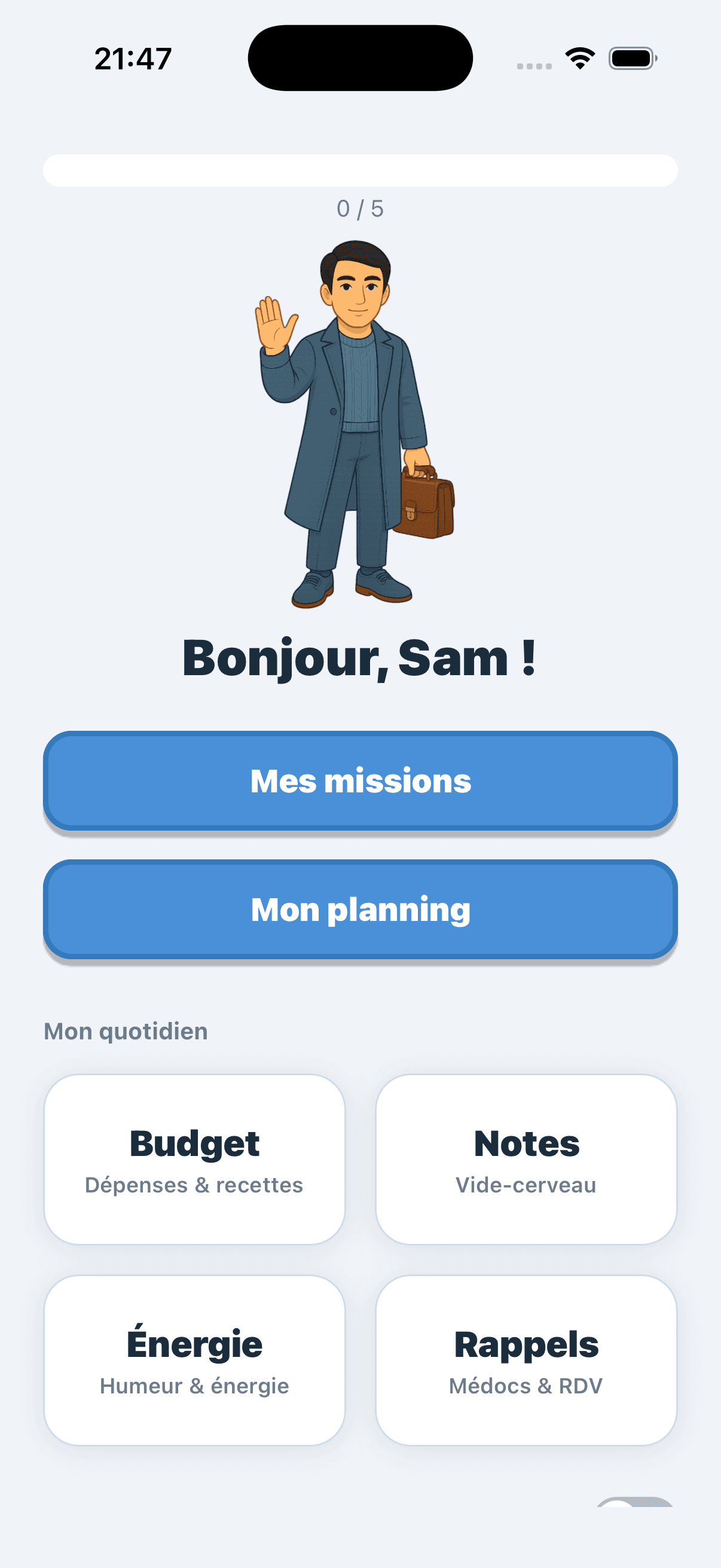Evotonomia+ dashboard: access to missions, weekly plan and everyday tools