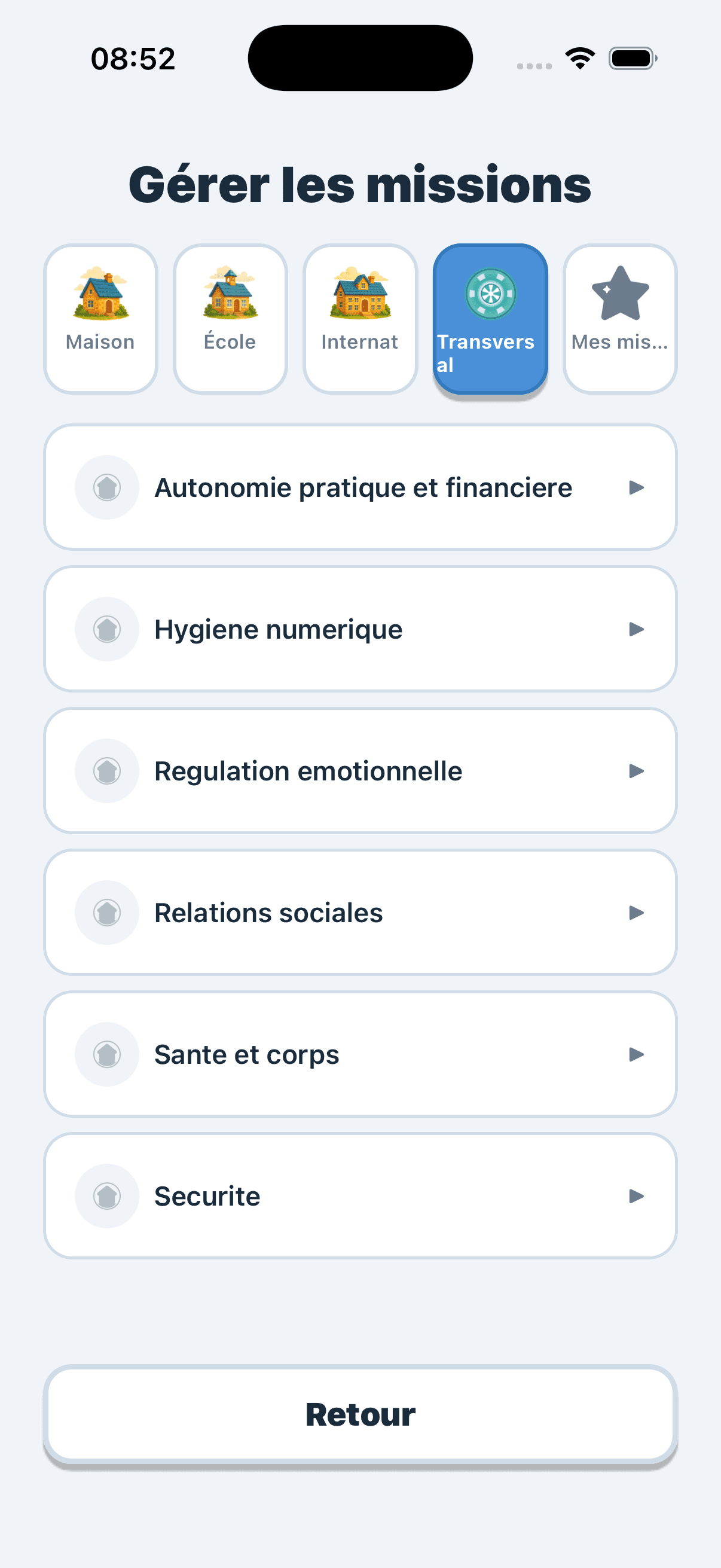 Transversal tab listing the cross-context themes